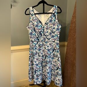 Amanda Smith Blue and White Abstract Midi Dress 12 blue purple